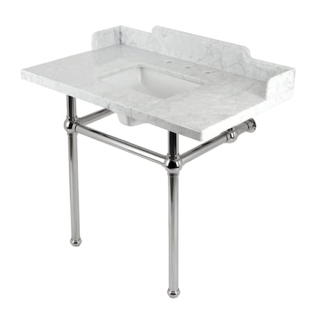 Kingston Brass 36 Carrara Marble Console Sink with Brass Legs, Marble WhitePolished Nickel LMS3630MBSQ6